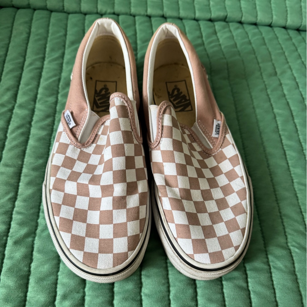 Vans Pink and White Checkered Slip-Ons